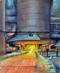 Staalwerkers gieten balken, 1917